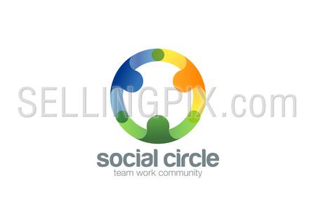 Social Team work Logo design vector template with abstract characters.
People holding hands in circle Friendship, Partnership, Cooperation, Team logotype concept icon.