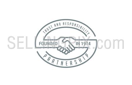 Handshake Logo design vector template lineart style.
Partnership, trust, cooperation, friendship logotype icon.