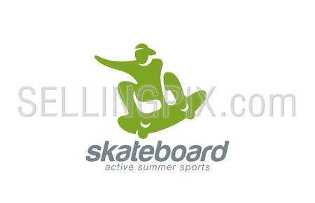 Skateboard logo design vector template. Active sport icon.
Skater jumping logotype. Skateboarding man abstract extreme concept.