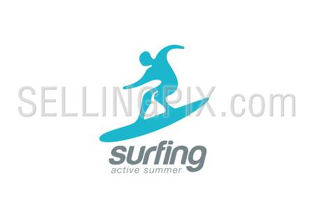 Surfer logo design vector template. Active water sport icon.
Surf logotype. Surfing man abstract extreme concept.