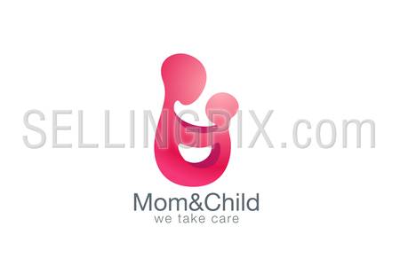 Mother holding hands with child logo design vector template.
Family Logotype concept icon.