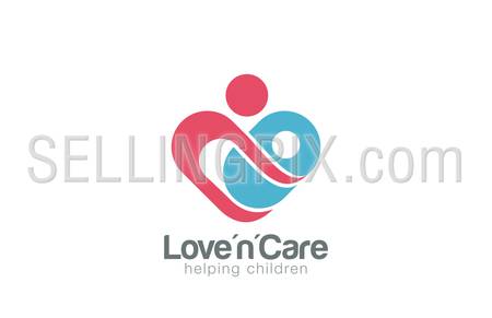 Mother and child Logo design vector template. Take care about infant.
Mom helps son daughter Heart shape Logotype concept icon.