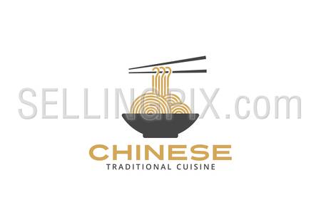 Chinese cuisine Logo noodles plate design vector template.
Asian food restaurant cafe Logotype concept icon.