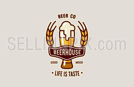 Beer Glass Logo abstract design Retro vector template.
Brewery, Pub, Bar Logotype vintage style lineart icon.
