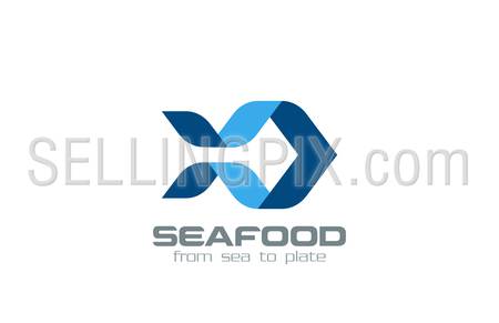 Origami Fish Logo design vector template. Ribbon Silhouette seafood Logotype concept icon.