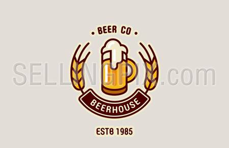 Beer Mug Logo abstract design vintage vector template.
Brewery, Pub, Beerhouse, Bar Logotype retro lineart icon.