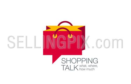 Online Shopping Bag Logo Chat design vector template.
Web Shop, Sale, Trade, Retail logotype concept icon.