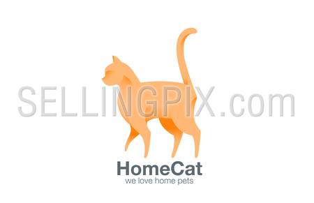 Logo Cat Walking design vector template.Logotype Kitty standing. Home pet icon concept.