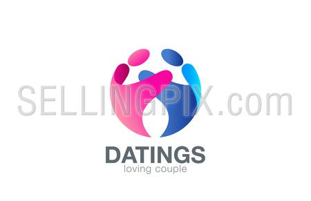 Loving Couple Sphere Logo design vector template with abstract characters.
People holding hands in circle Friendship, Partnership, Cooperation, Love, Dating logotype concept icon.