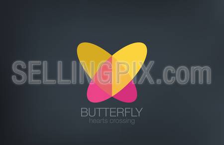 Butterfly Logo design vector template. 
Two Hearts crossing Logotype.
