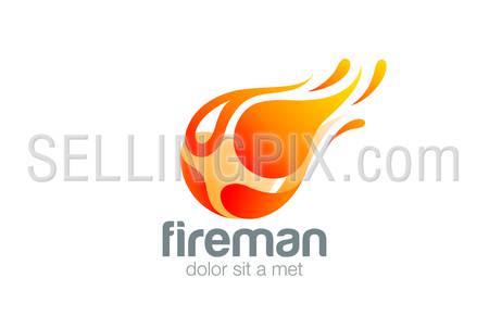 Man in Fire Flame Logo design abstract vector design template.
Flying Fireball Energy game play logotype. Fireman icon. Power concept.