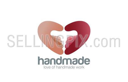 Two Hands as Heart shape Logo Handmade design vector template.
Creative work support logotype concept icon.