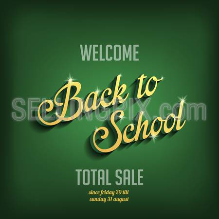 Back to School vector typography design poster template.
Vintage Retro style Education, Learning theme sale.