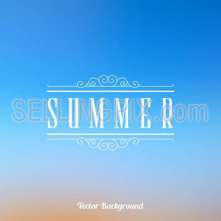 Blue Sky Blurred Background vector. Summer text in Vintage frame.
Retro style.
