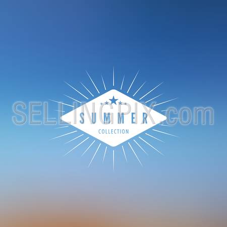 Logo Summer Retro Vintage Label design vector template.
Beach Hipster Logotype on blurred background abstract.