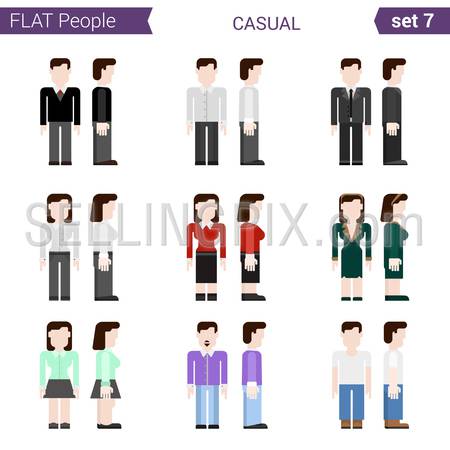 Flat style design people vector icon set casual clothing. Business people woman man secretary. Flat people collection.