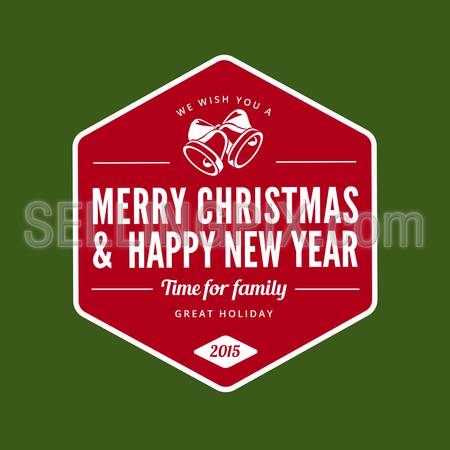 Merry Christmas and Happy New Year type typography Retro style. 
Vintage Label Hexagon shape.