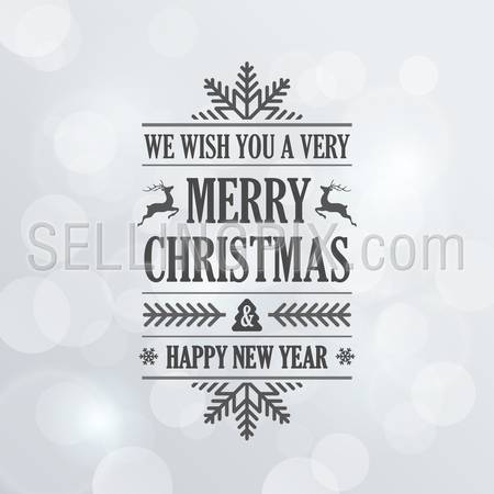 Merry Christmas Vintage Retro Typography Lettering Design Greeting Card on Bokeh background. 
Vector illustration Happy New Year Happy Holidays Template.