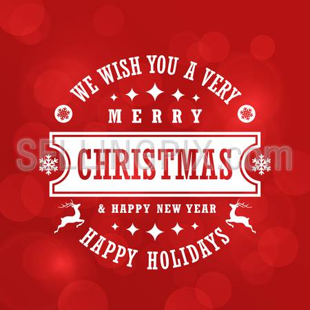 Merry Christmas Typography Lettering Vintage Label Design Greeting Card on Red Holiday background. 
Vector illustration Happy New Year Happy Holidays Template.