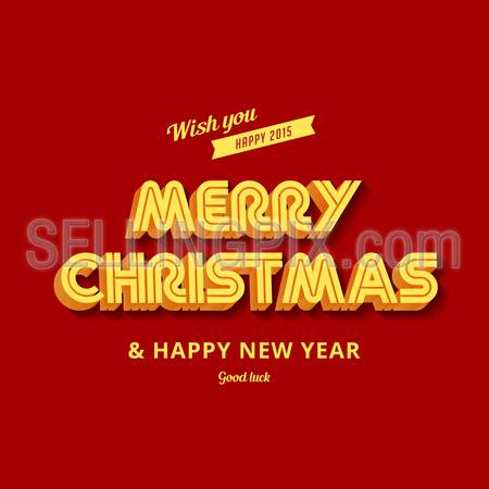 Merry Christmas & Happy New Year greeting card vector design template.
Holidays Typography vintage retro style Lettering .