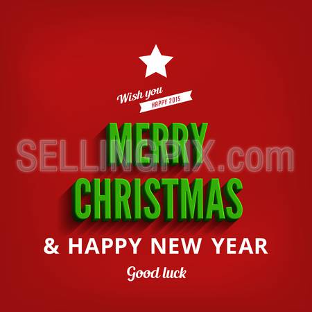 Merry Christmas & Happy New Year greeting card vector design template.
Holidays Typography as Christmas Tree vintage retro style Lettering .