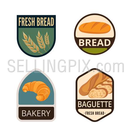 Bakery Vintage Labels vector icon design collection. Shield banner sign.
Shop, Store Logo. Baguette, Spike, Bread, Croissant flat icons.