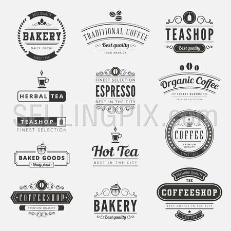 Coffee Retro Vintage Labels Logo design vector typography lettering inspiration templates. 
Old style elements, business signs, logos, label, badges, stamps and symbols.
Coffeeshop, tea, bakery theme.