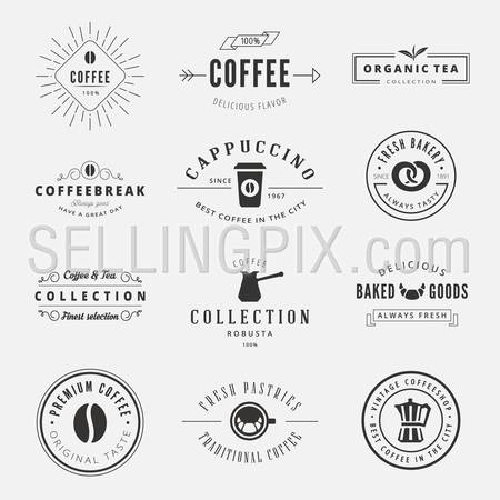 Coffee Retro Vintage Labels Logo design vector typography lettering templates. 
Old style elements, business signs, logos, label, badges, stamps and symbols.
Coffeeshop, tea, bakery theme.