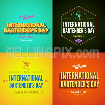 International Bartender’s Day Typography lettering poster design vector templates set.
Vintage retro style.