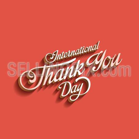 Thank you day Vintage Retro Typography Lettering Design Calligraphy Greeting Card on pink background. 
Vector illustration Calligraphic classic style with long shadow