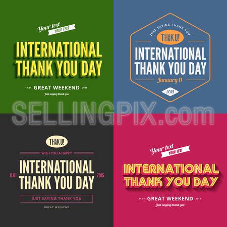 Thank you day text Vintage Retro Typography Lettering Design Calligraphy Greeting Card collection. 
Vector illustration long shadow style