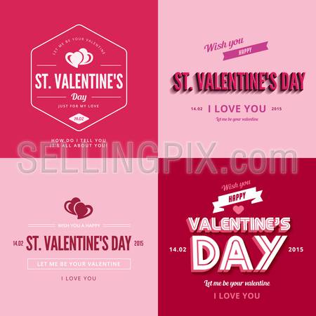 St. Valentine day text Vintage Retro Typography Lettering Design Greeting Card collection. 
Valentine’s day Vector illustration long shadow style