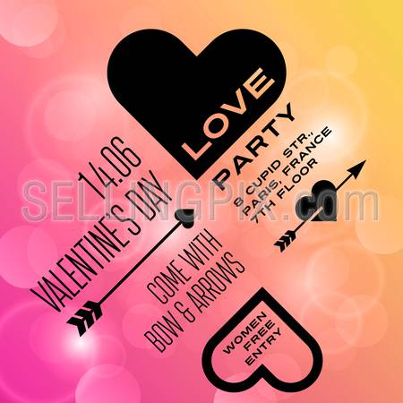 St. Valentine Day Typography Lettering Design Invitation Card. 
Vector illustration Valentine’s day of Love Poster Template. Heart, arrow icons.