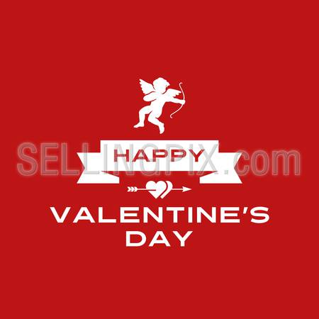 St. Valentine Day Vintage Retro Typography Lettering Design on red background. 
Vector illustration Valentines day of Love Template. Heart, arrow, cupid icons.