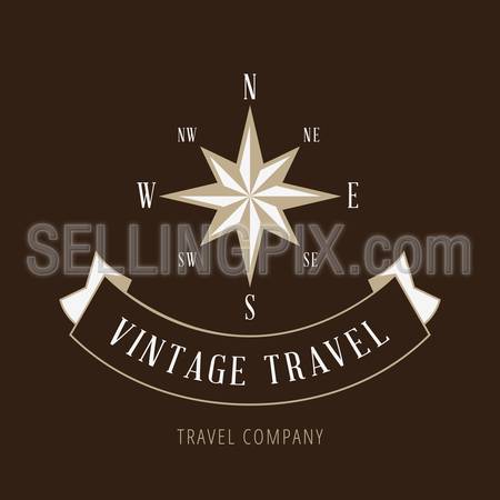 Wind Rose Vintage retro Logo design Travel company vector template.