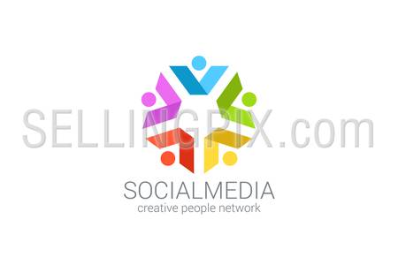 Social people in the circle vector logo design template. Five people net.
Media Network concept. Community Team abstract icon.