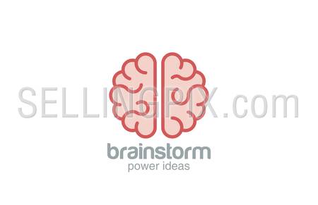 Brain flat style vector logo design template. Brainstorm concept. Brainstorming creative idea abstract icon.