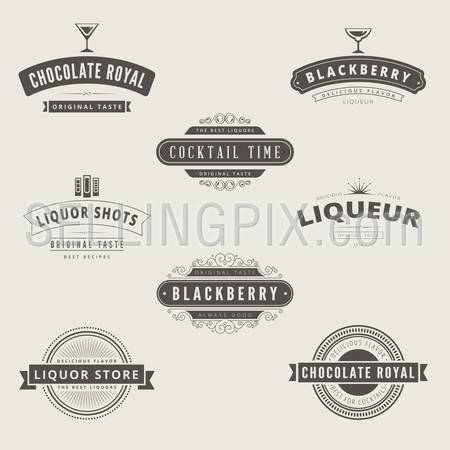 Liquore Retro Vintage Labels Hipster Logo design vector typography lettering templates. 
Old style elements, logos, logotypes, label, badges, stamps and symbols.