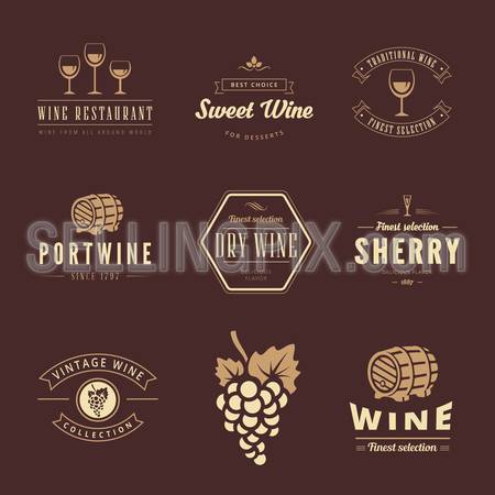 Wine Hipster Logo design vector typography lettering templates. Retro Vintage Labels such as logos Sherry, Sweet wine, Portwine, Table wine