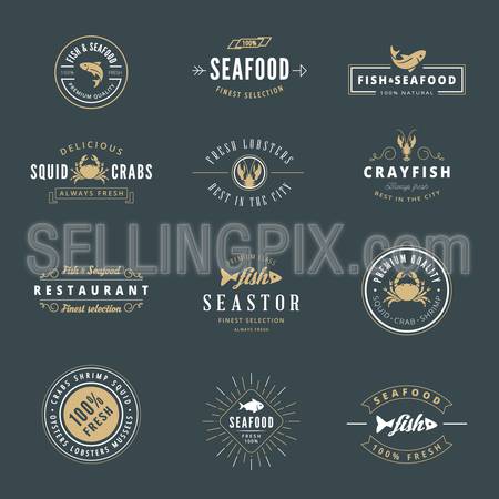 Seafood Hipster Logo design vector typography lettering templates. Retro Vintage Labels such as logos, logotypes, label, badges, stamps and symbols.