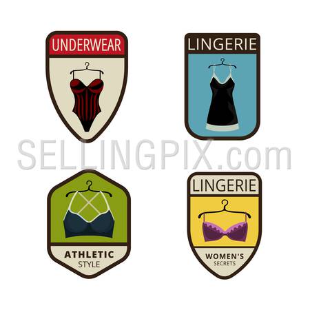 Lingerie Vintage Labels vector icon design collection. Underwear, Swimming Suit, Athletic Style, Sexy, Bra