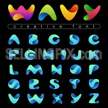 Rounded Wave Font design vector editable. Friendly wavy Alphabet