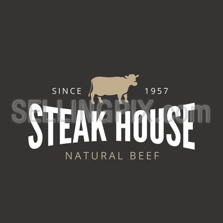 Beef Steak Logo Vintage Retro Label design BBQ Grill