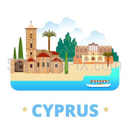 Cyprus country design template. Flat cartoon style historic sight showplace web site vector illustration. World vacation travel sightseeing Europe collection. Church of St Lazarus Bellapais Abbey
