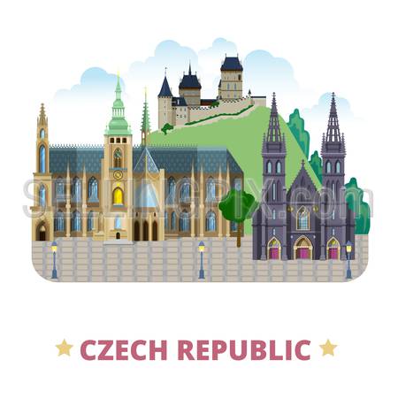 Czech Republic design template. Flat cartoon style historic sight web vector illustration. World vacation travel sightseeing Europe collection. Karlstejn Castle St Vitus Cathedral of St Peter and Paul