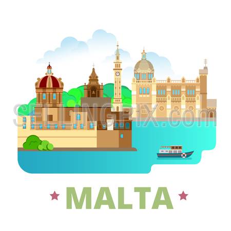 Malta country design template. Flat cartoon style historic sight showplace web site vector illustration. World vacation travel sightseeing Europe European collection. Blessed Virgin of Ta Pinu Mdina.