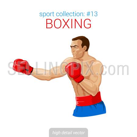 Sportsmen vector collection. Boxer man gloves kick boxing fight. Sportsman high detail illustration.