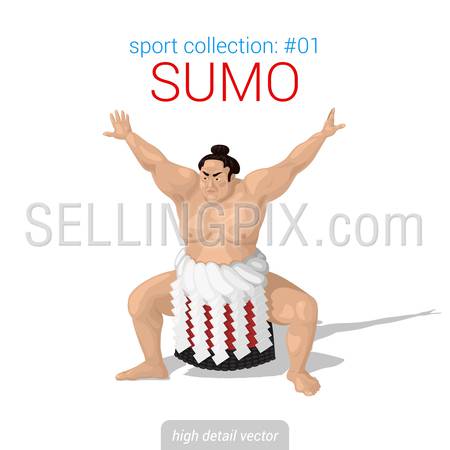 Sportsmen vector collection. Sumo fighter. Sportsman high detail illustration.