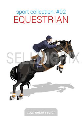 Sportsmen vector collection. Equestrian horseback rider. Sportsman high detail illustration.
