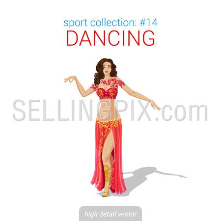 Sportsmen vector collection. Sexy bellydance woman arabian oriental dancer. Sportsman high detail illustration.